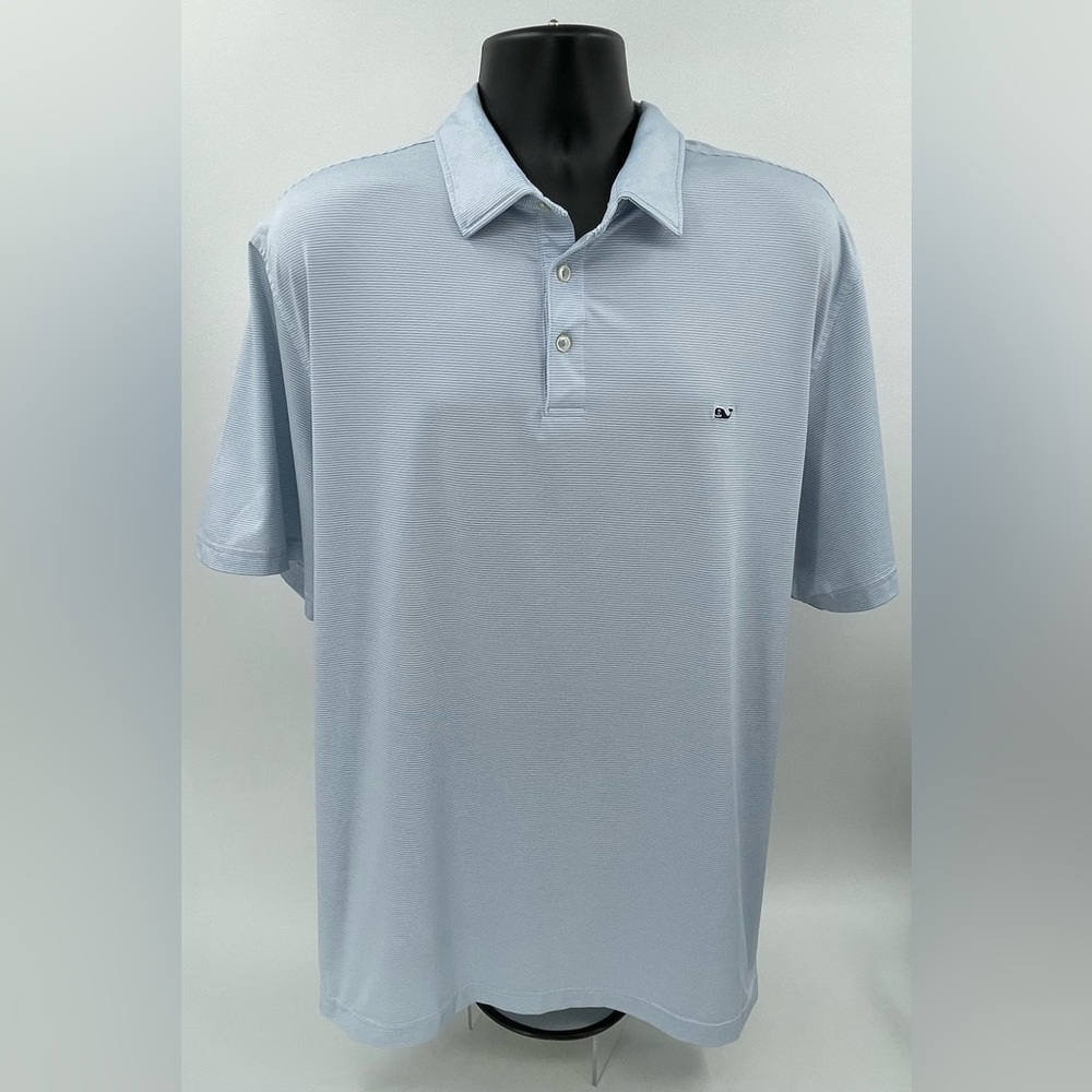 Vineyard Vines OTG On The Go Sankaty Performance Polo Shirt Blue Stripe Mens XXL